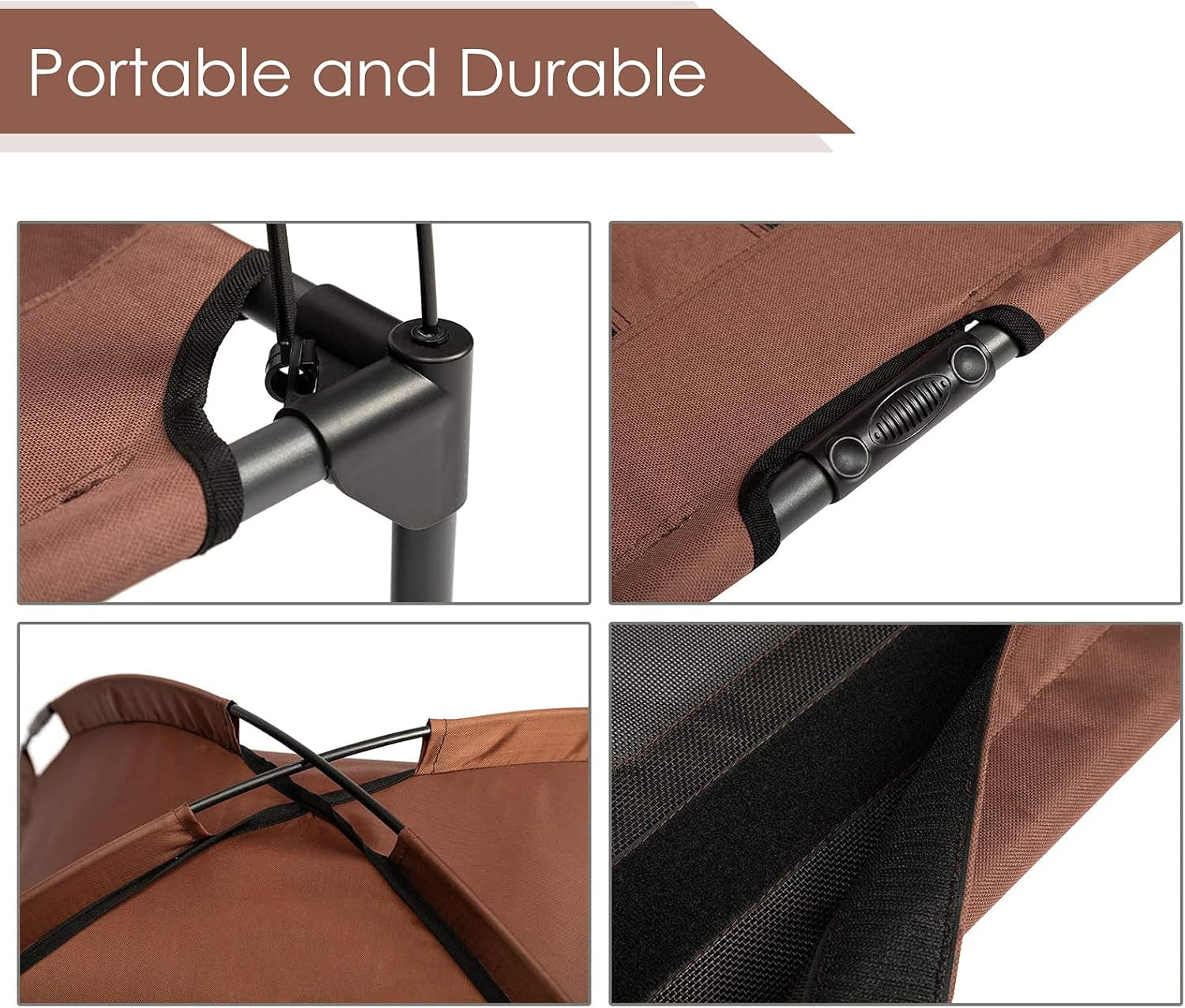 Outdoor Dog Bed, Elevated Pet Cot with Canopy, outside Portable for Camping Tents, Durable Oxford Fabric, Extra Carrying Bag, Brown