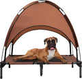 Outdoor Dog Bed, Elevated Pet Cot with Canopy, outside Portable for Camping Tents, Durable Oxford Fabric, Extra Carrying Bag, Brown