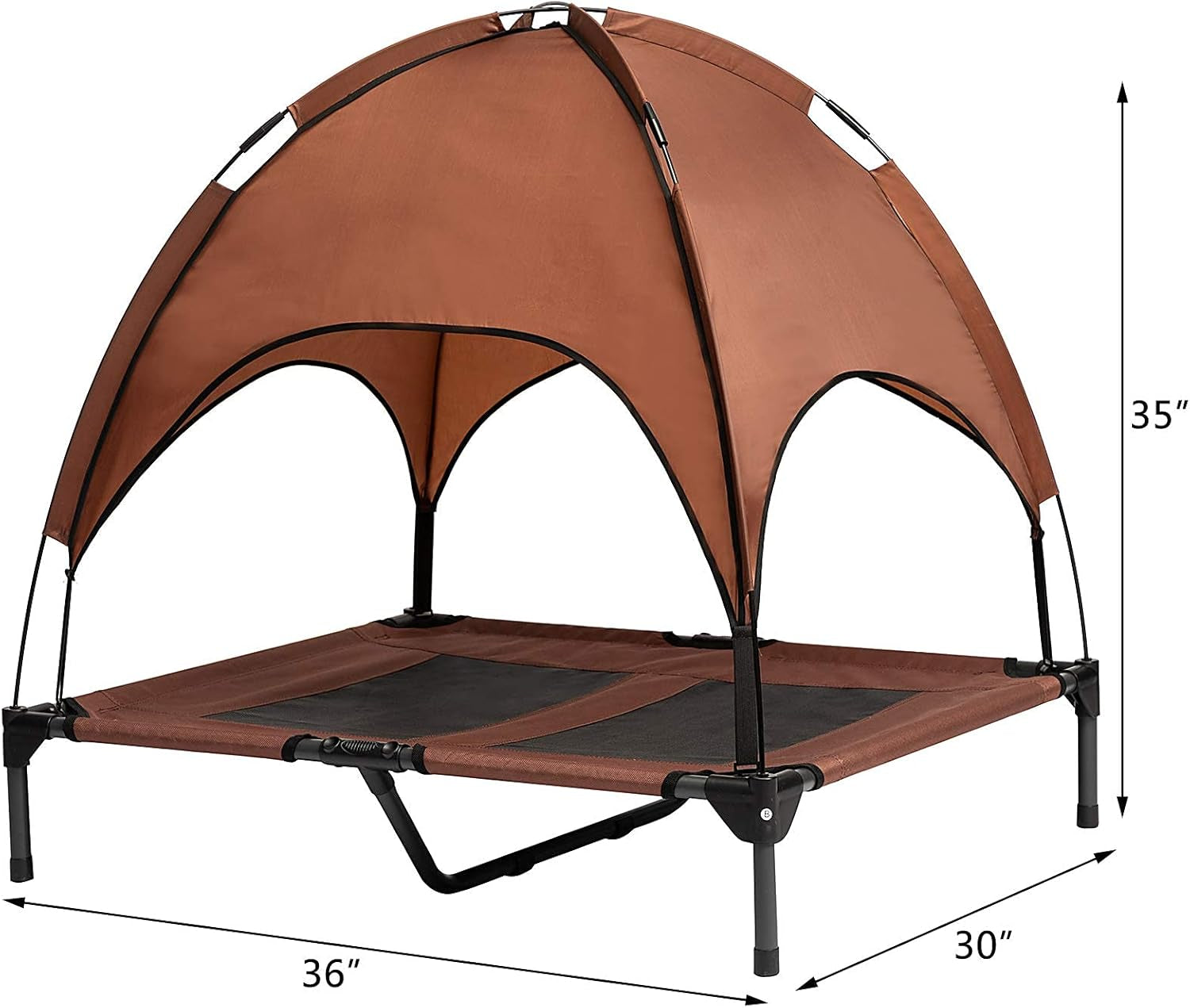 Outdoor Dog Bed, Elevated Pet Cot with Canopy, outside Portable for Camping Tents, Durable Oxford Fabric, Extra Carrying Bag, Brown