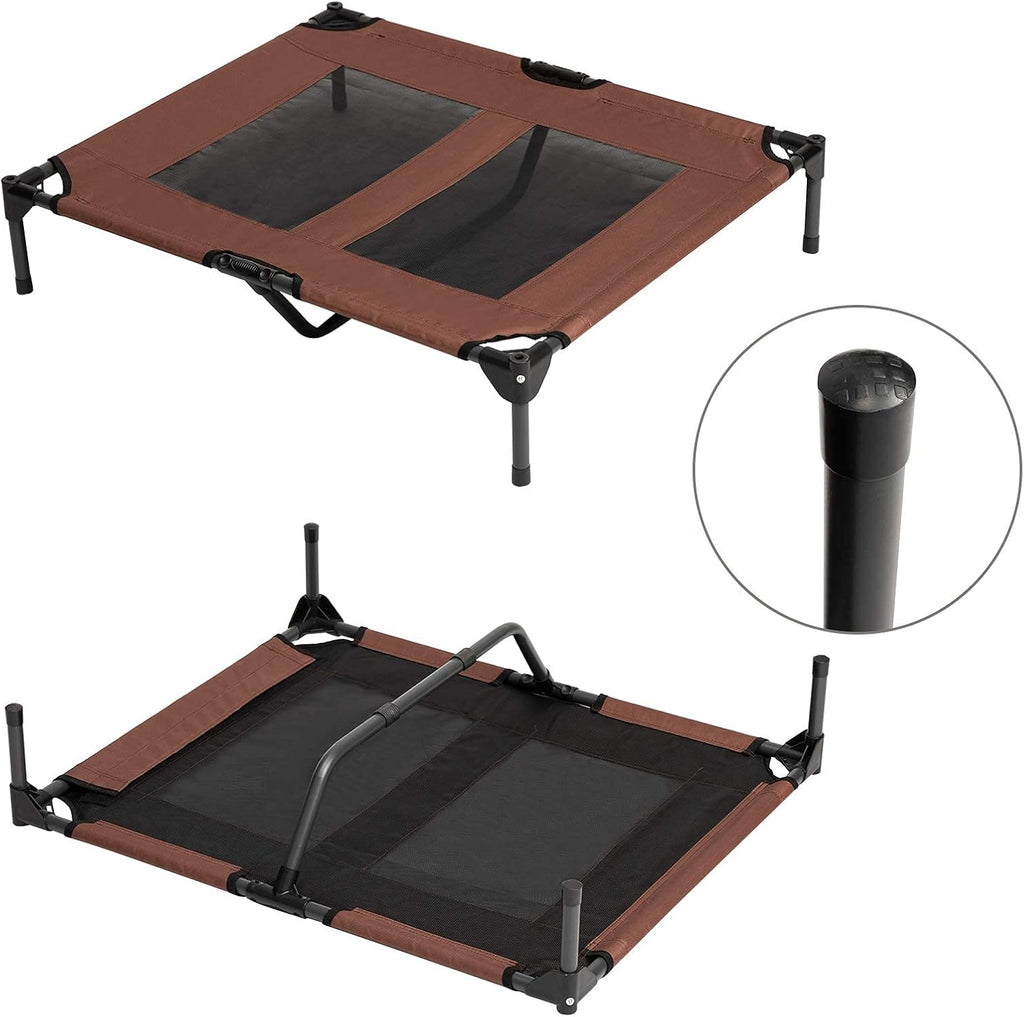 Outdoor Dog Bed, Elevated Pet Cot with Canopy, outside Portable for Camping Tents, Durable Oxford Fabric, Extra Carrying Bag, Brown