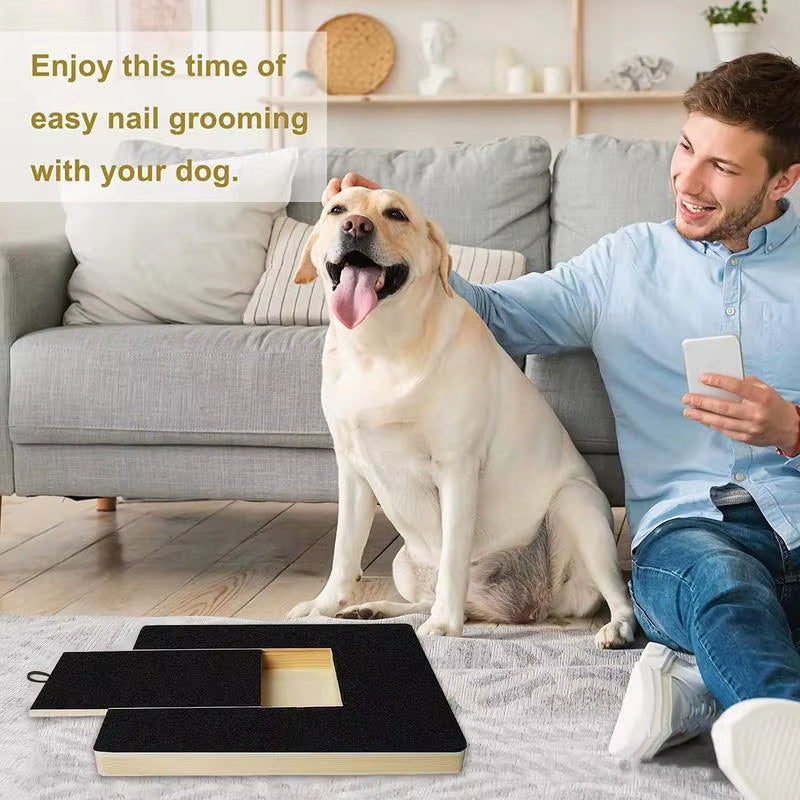 Dog Nail Scratch Board Nail Trim Pad Pull-Out Wooden Pet Scratching Board Toy Built-In Treat Box Dog Sandpaper Board Scratcher